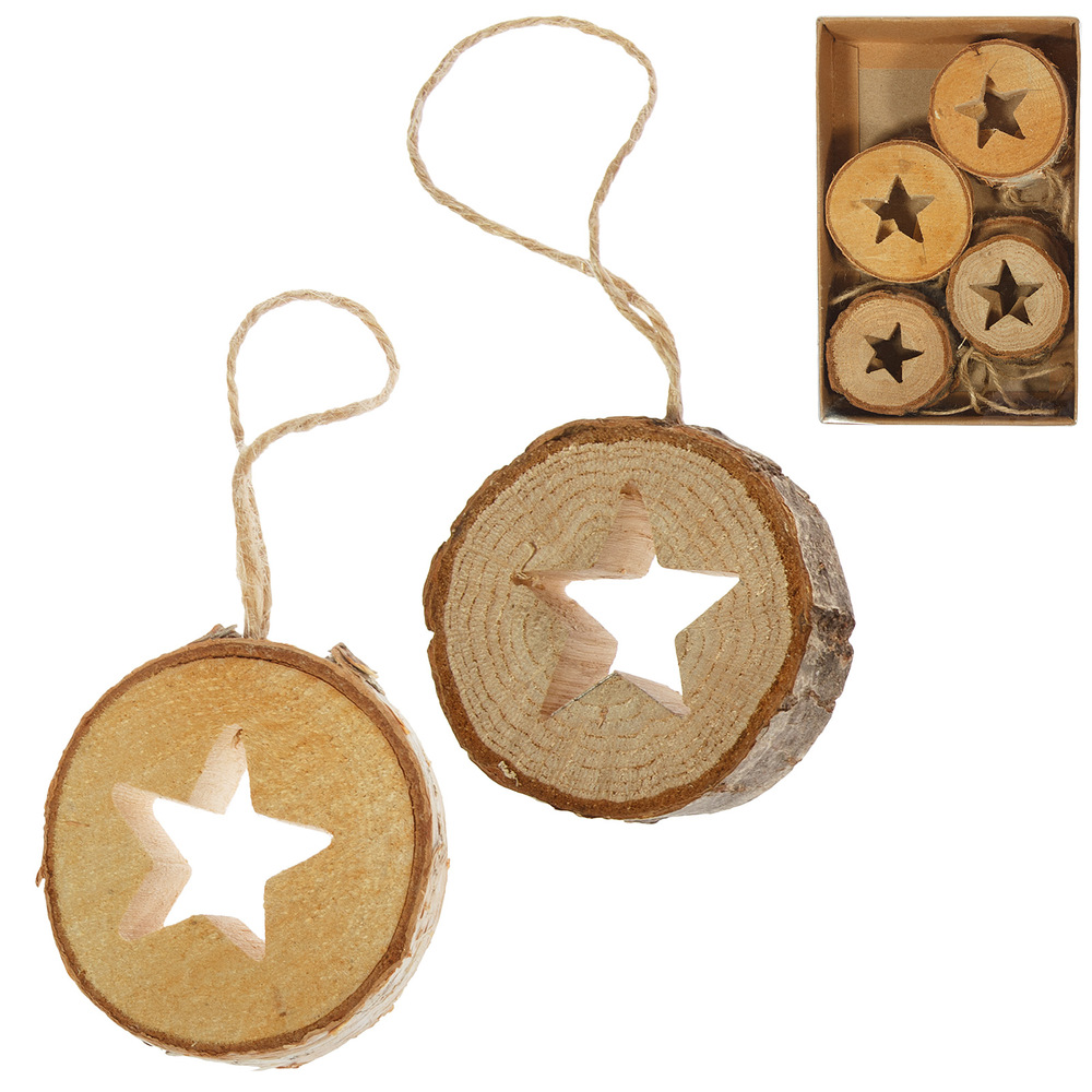 Wooden christmas tree decoration Star, 8pcs
